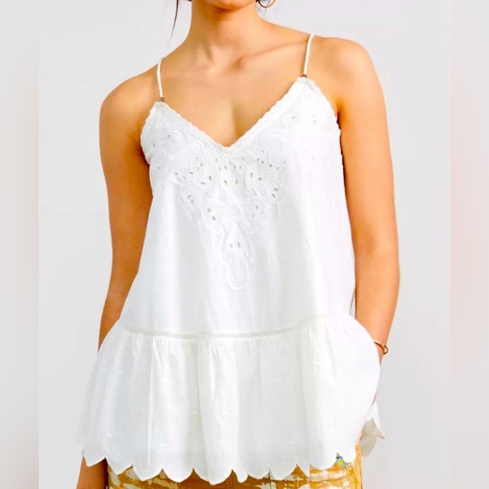 Anthropologie white eyelet cami tank top sz 2